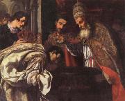 Jacopo Vignali St.Silvester,Pope,Baptizes the Emperor Constantine France oil painting artist
